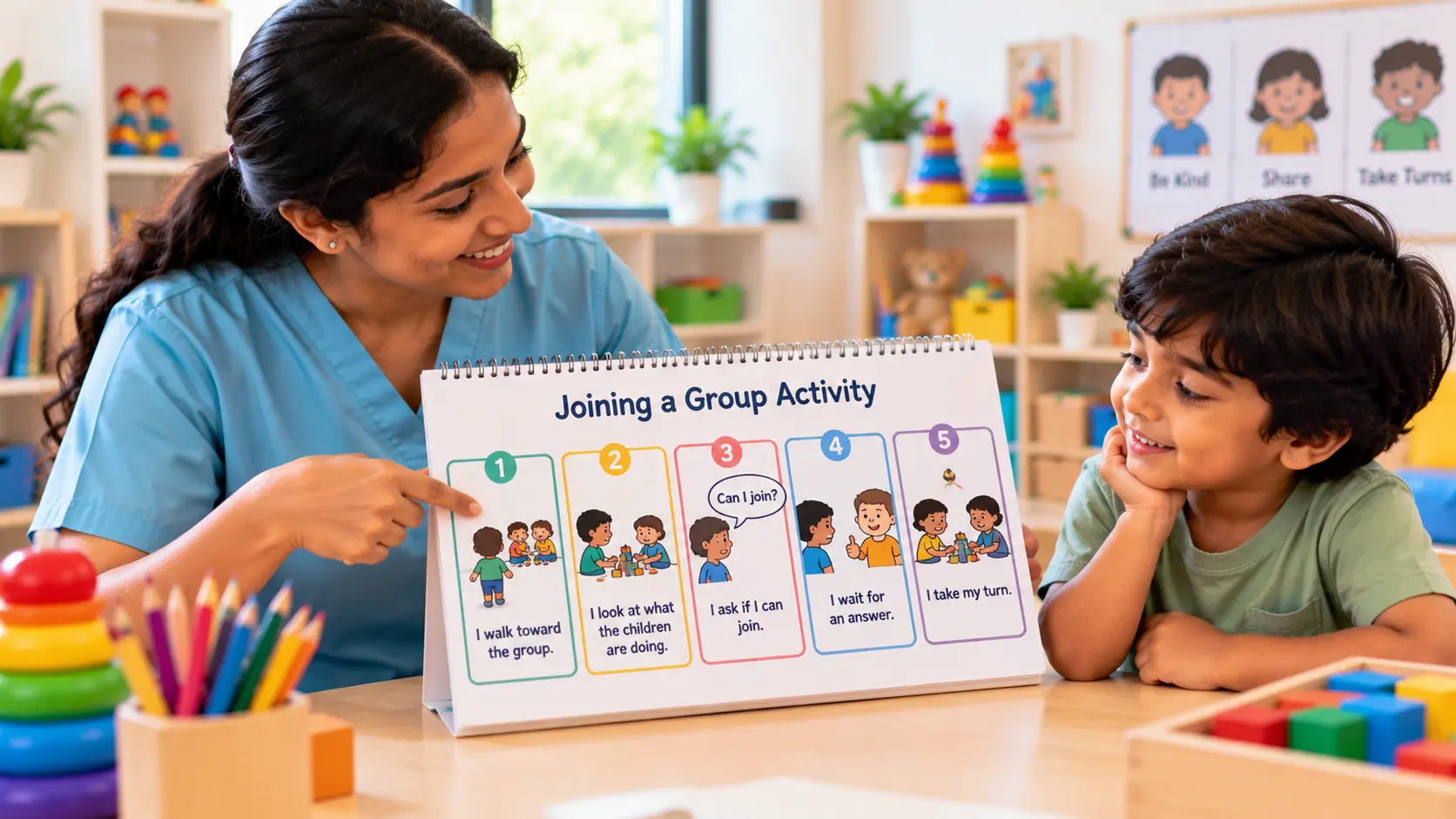 Occupational Therapist telling Social Stories to Make Social Situations Easier to Understand